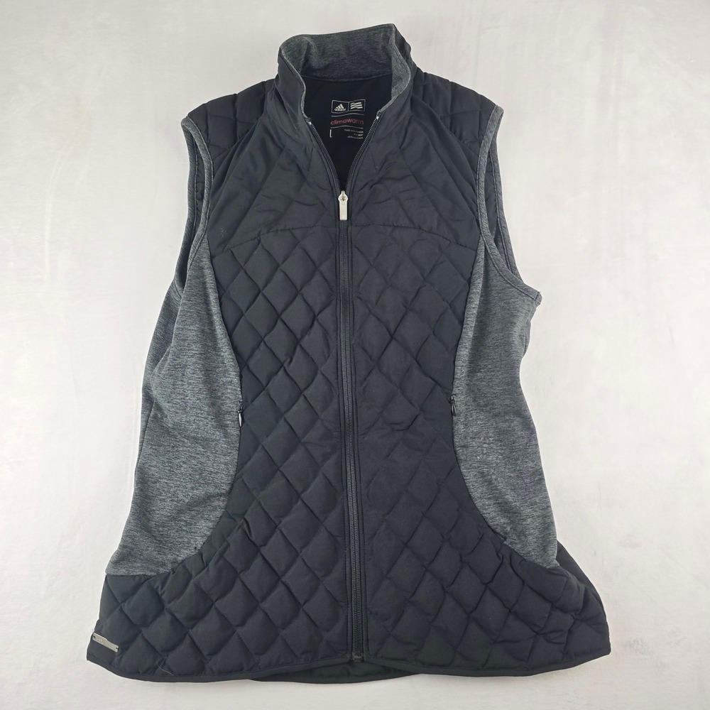 Adidas Womens ClimaWarm Quilted Golf Vest Black Grey‎ Full Zip Activewear Size L